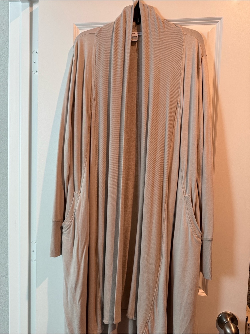 ATHLETA Light Taupe Open Front Duster Cardigan 1x women.